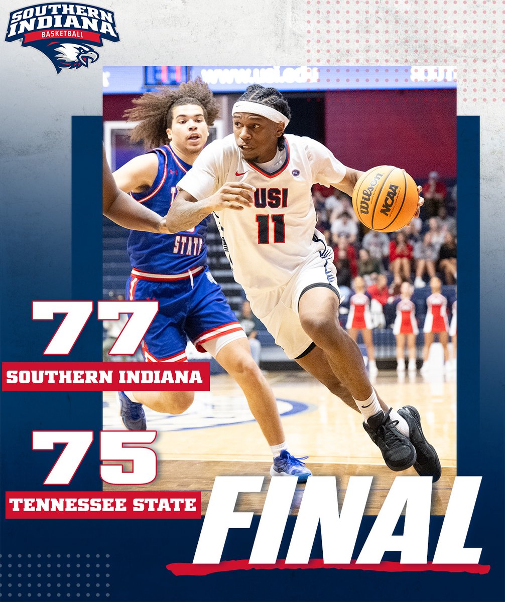 USI Athletics (@usiathletics) on Twitter photo SCREAMING EAGLES WIN!
<a href="/USI_Basketball/">USI Basketball</a> gets over .500 and wins the <a href="/OVCSports/">Ohio Valley Conference</a> opener at Liberty Arena. Jack Campion hit the eventual game-winner with 1.9 seconds left while Stephen Olowoniyi sealed the 77-75 win with a free throw.
USI Leaders: Damoni Harrison 19 pts.; Stephen SCREAMING EAGLES WIN!
<a href="/USI_Basketball/">USI Basketball</a> gets over .500 and wins the <a href="/OVCSports/">Ohio Valley Conference</a> opener at Liberty Arena. Jack Campion hit the eventual game-winner with 1.9 seconds left while Stephen Olowoniyi sealed the 77-75 win with a free throw.
USI Leaders: Damoni Harrison 19 pts.; Stephen