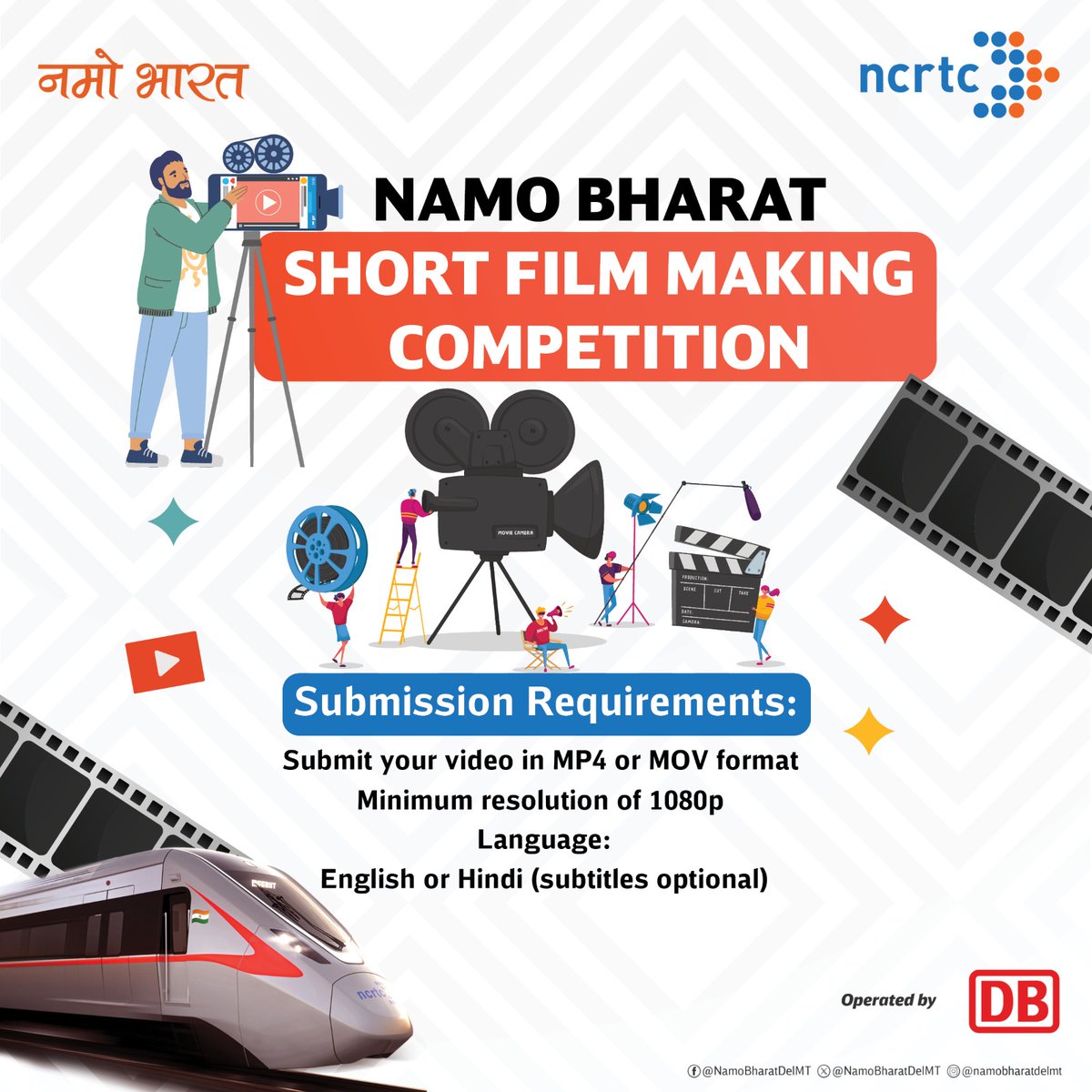 NamoBharatDelMT's tweet photo. Turn your vision into reality and win up to ₹1,50,000!
Showcase your talent with #NamoBharatTrain and #RRTS stations as your canvas!
Registration closes TODAY!
Send details, film duration, and a 100-word description to pr@ncrtc.in.
#NamoBharat #NCRTC #DBRRTS #DB https://t.co/KyA53jdSp2