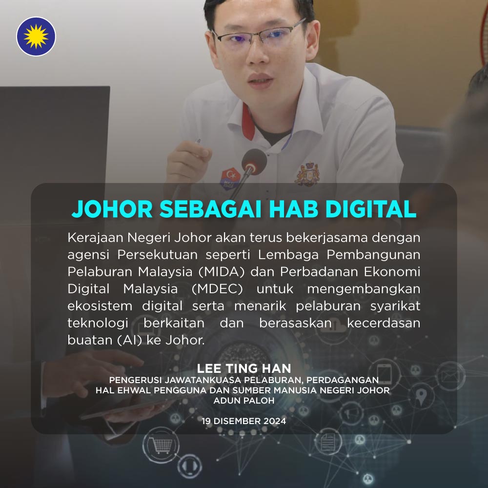 MCAHQ's tweet image. Kerajaan negeri #BarisanNasional Johor tetap komited untuk memastikan pembangunan #pusatdata di sini, dan telah mengambil langkah untuk memastikan pusat data mempunyai akses kepada teknologi canggih, sumber boleh diperbaharui serta memastikan penjimatan penggunaan air &amp;amp; elektrik.