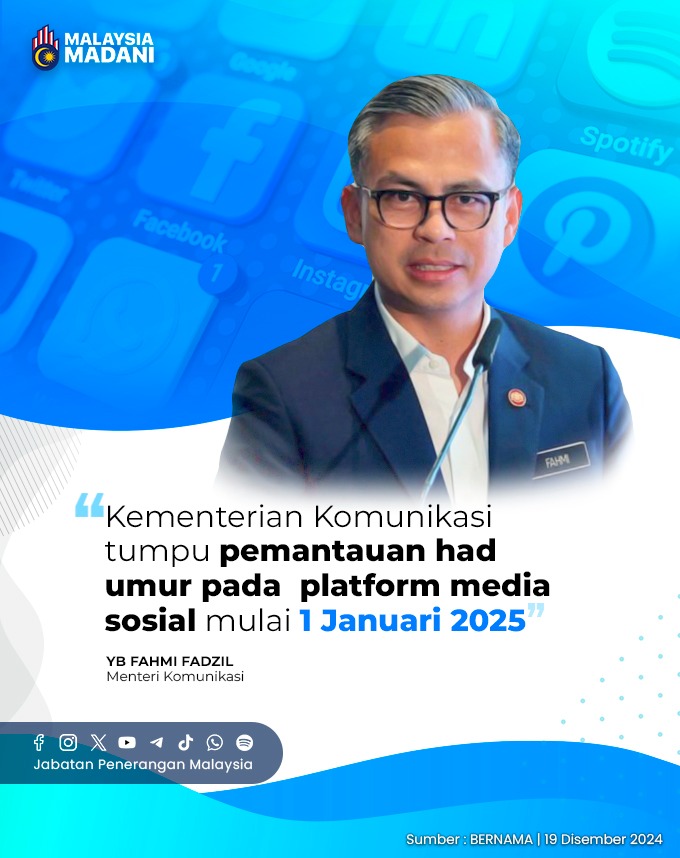 JPenerangan's tweet photo. Menteri Komunikasi, YB Fahmi Fadzil mengumumkan langkah ini berikutan pelaksanaan pelesenan platform media sosial yang akan mula berkuat kuasa pada 1 Januari depan. 

#MalaysiaMADANI
#TaatSetia
#JabatanPenerangan https://t.co/8UKFbbXboC