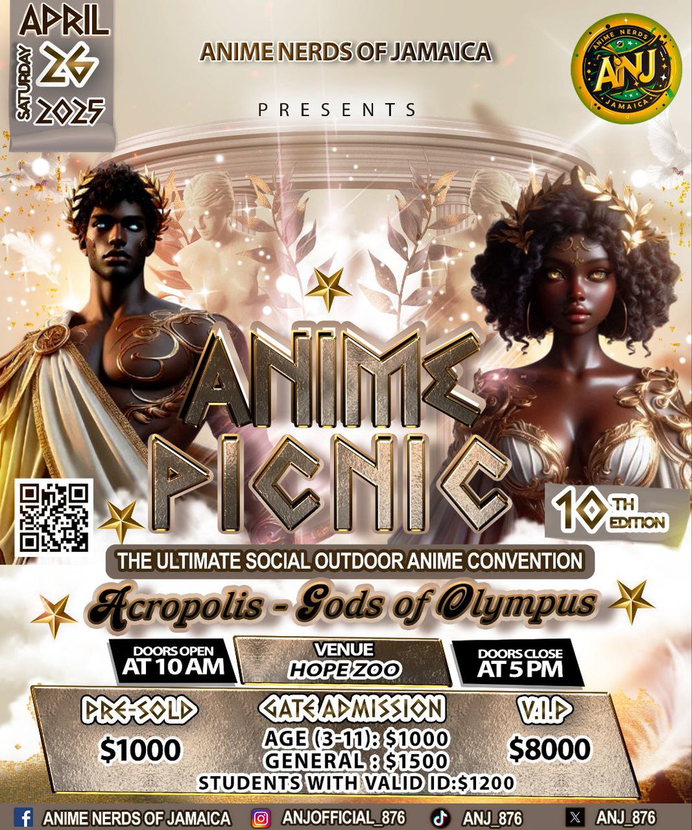 ANJ876's tweet image. ⚡ Anime Picnic 10th Edition is here! ⚡
Join us on April 26, 2025, 10 AM - 5 PM at Hope Zoo for Acropolis – Gods of Olympus! 🏺💫 Cosplay, games, food, &amp;amp; more! Don't miss this legendary Greek-themed anime event! #AnimePicnic2025 #GodsOfOlympus