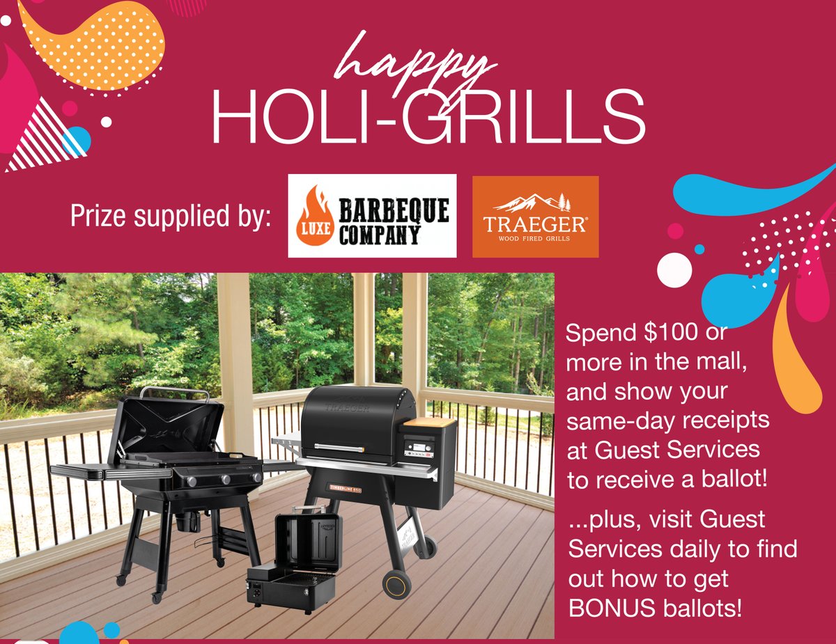 KildonanPlace's tweet photo. You could win a Traeger prize package from Luxe Barbecue Co., valued at over $7000! 
Spend $100 or more in the mall and see Guest Services for a ballot.  Plus, check in at Guest Services daily for ways to earn EXTRA ballots!

DETAILS: https://t.co/JzsADiuqI0 https://t.co/6MLUt5dKAP