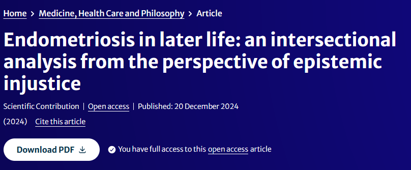 sabethlang's tweet photo. Publication alert🚨: Endometriosis in Later Life: An Intersectional Analysis from the Perspective of Epistemic Injustice

https://t.co/u1DlvDQHaW

#bioethics #PublicHealth #endometriosis https://t.co/zbe98aP90U