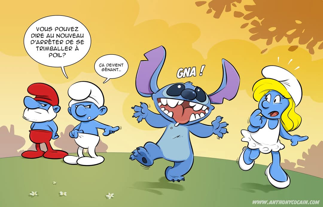 Schtritch... 🤪 #illustration #art #funnypic #stitch #disney #schtroumpfs #artwork #bd #comics