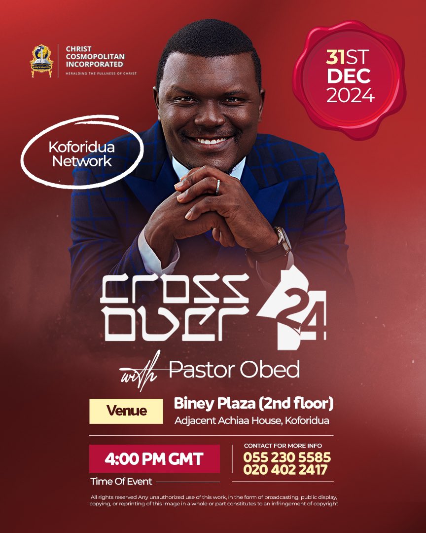 ChristCosmoInc's tweet photo. ONE NIGHT! MANY LOCATIONS! SAME GRACE!

We can’t wait to end the year in grand style!

Make an appointment with the Lord Jesus at #CROSSOVER2024 with PASTOR OBED! God surely has a life-changing package for you!

Our doors are open—JOIN US IN ANY OF OUR NETWORKS ACROSS THE COUNTRY https://t.co/eFkJl4WNlm