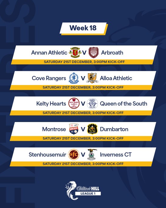 William Hill League 1 Fixtures W18