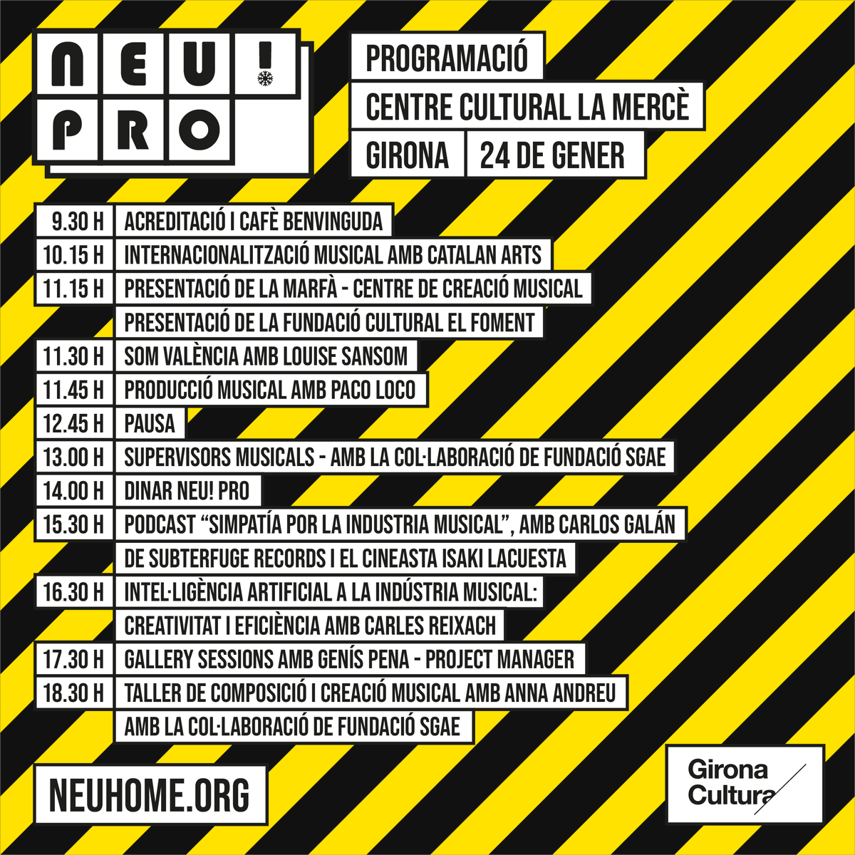 NEU! (@neu_neuhome) on Twitter photo La Programació de la 3a Edició del NEU! PRO ❄️
Una jornada per trobar-nos amb la indústria musical i els creadors. Inspiració, formació i connexió.
🧤 Inscripcions gratuïtes. Aforament limitat ‼️
📍 <a href="/LaMerceGirona/">La Mercè Girona</a>
neuhome.org/pro/ La Programació de la 3a Edició del NEU! PRO ❄️
Una jornada per trobar-nos amb la indústria musical i els creadors. Inspiració, formació i connexió.
🧤 Inscripcions gratuïtes. Aforament limitat ‼️
📍 <a href="/LaMerceGirona/">La Mercè Girona</a>
neuhome.org/pro/