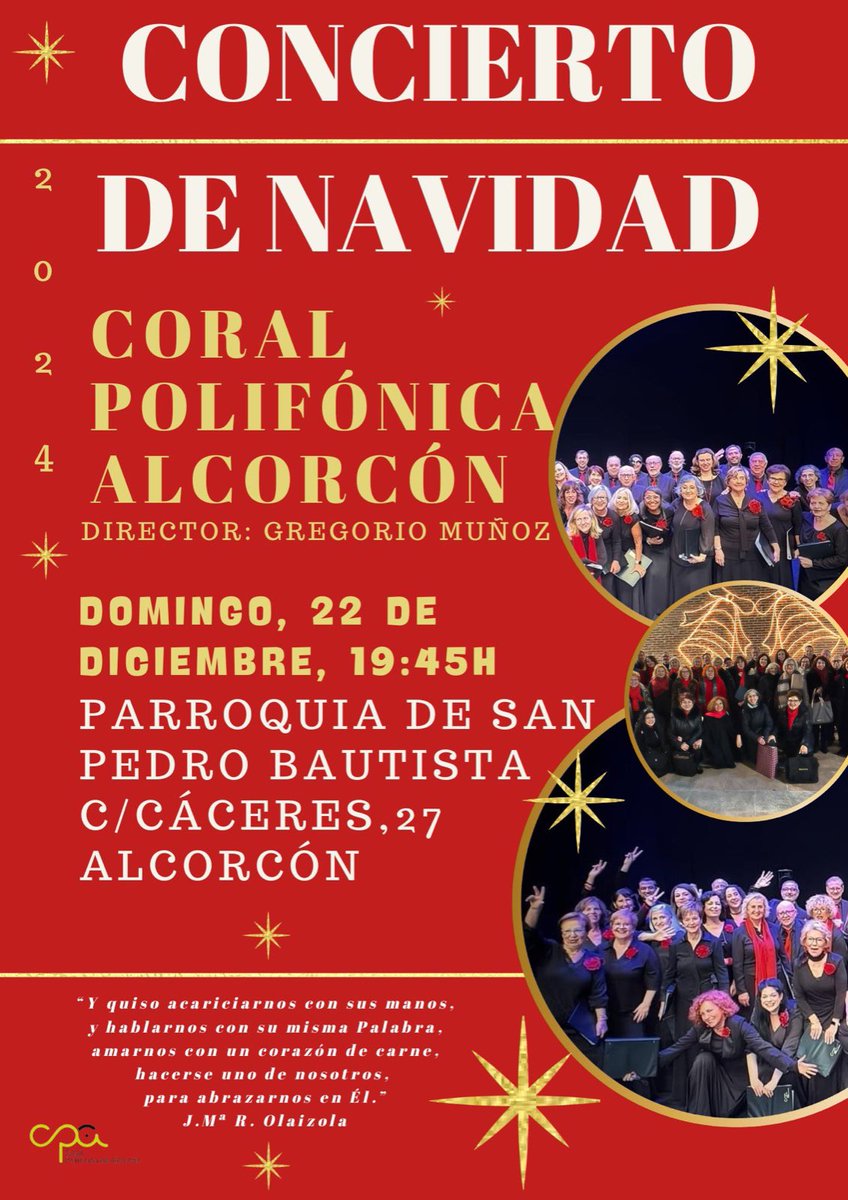 #PazyBien Os invitamos a preparar la #Navidad con el concierto de Villancicos de la Coral Polifonica de #alcorcón el domingo 22 a las 20h <a href="/polialcor/">Coral Alcorcón</a> <a href="/DiocesisGetafe/">Diócesis de Getafe</a> <a href="/AytoAlcorcon/">Ayuntamiento de Alcorcón</a> <a href="/ofmfranciscanos/">ofmfranciscanos</a> <a href="/PJAlcorcon/">PJAlcorcón</a>