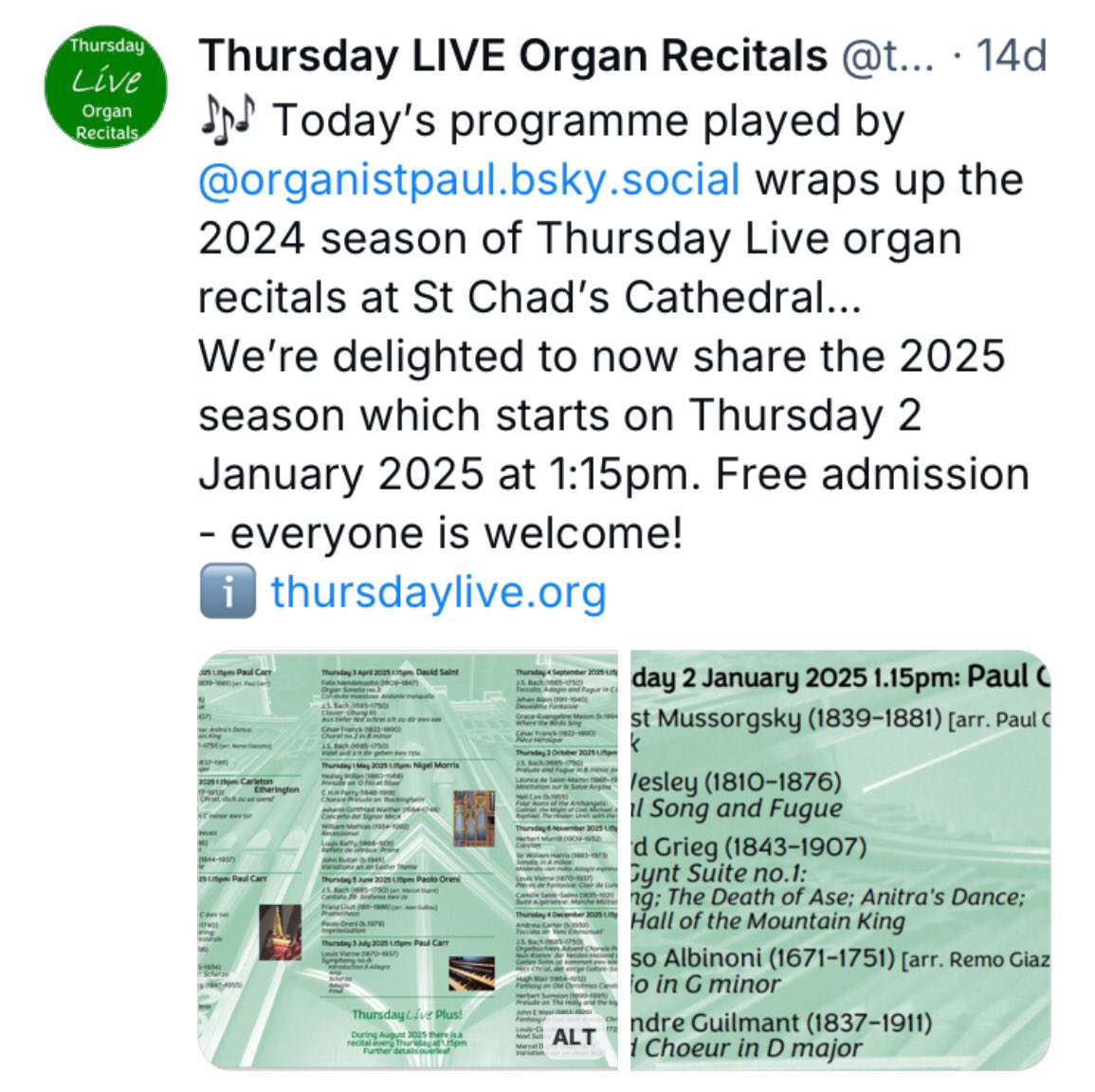 Thursday LIVE Organ Recitals (…find us on Bluesky) (@thursdaylive) on Twitter photo 