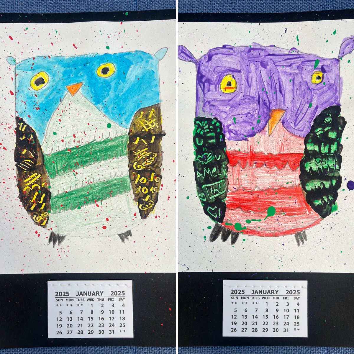 thurlstonepri's tweet photo. How gorgeous are our Brian Wildsmith inspired calendars? We’ve been studying his art work in Year 2 and practising some of the techniques he used, which we’ve included in this final piece. We are so proud of how they’ve turned out. 💛 #Thurlstone_art https://t.co/GmHcZc0CQh