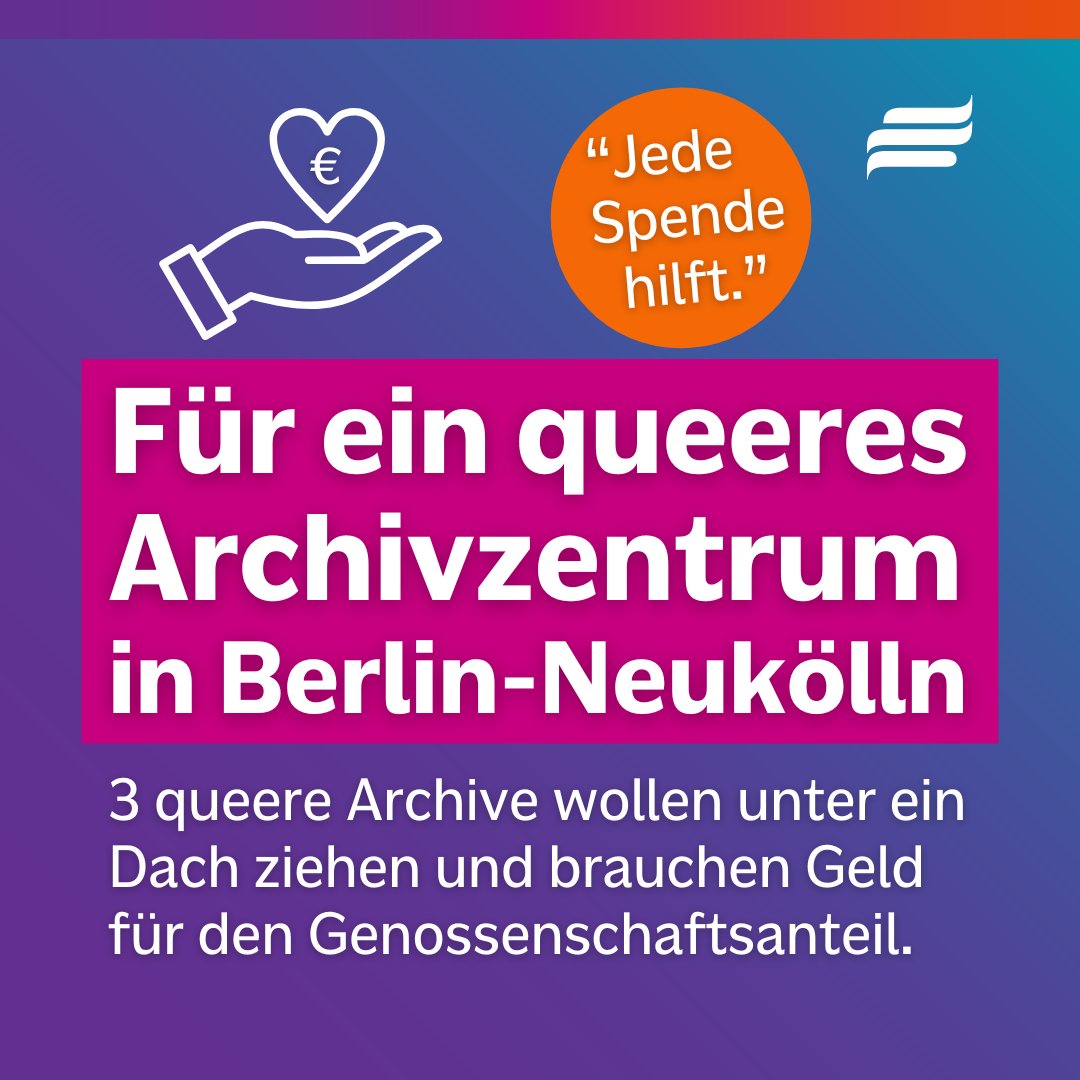 Jetzt #spenden: 3 queere Archive in Berlin wollen gemeinsames #Archivzentrum schaffen. Dazu müssen sie 297.000 Euro Genossenschaftsanteile aufbringen. Das schaffen sie mit Ihrer Unterstützung. #JedeSpendeHilft
Zur Spendenkampagne @betterplace_org:
betterplace.org/de/projects/13…