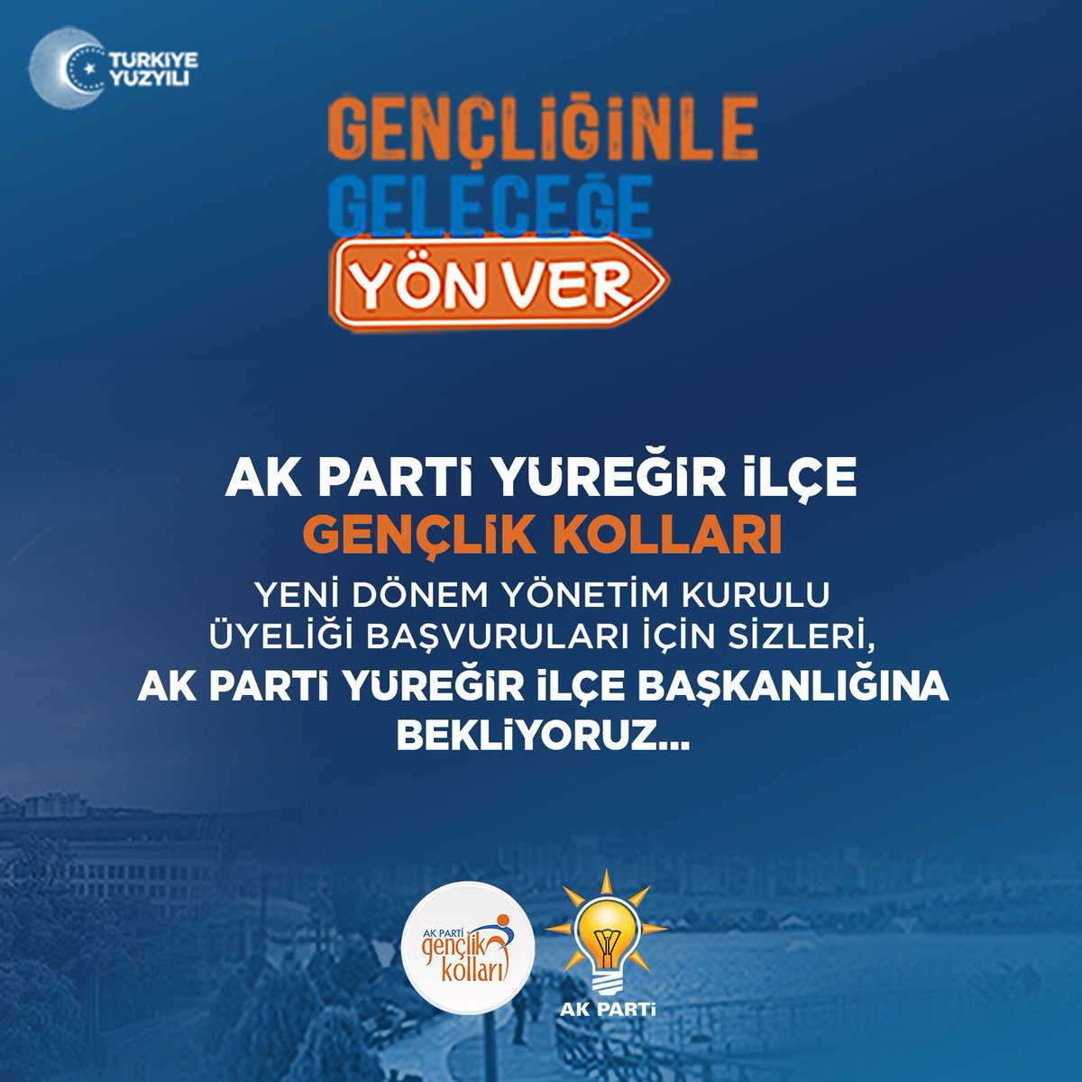 Yüreğirli genç kardeşim! 🙋🏻‍♂️

Yüreğir İlçe Gençlik Kolları Yönetim Kurulu Üyeliği başvuruları başladı.☺️

basvuru.akgenclik.org.tr

Anadolu kıtası büyüklüğündeki dava taşına omuz vermek ve Türkiye Yüzyılı'nda yerini almak için seni de aramızda görmekten büyük mutluluk duyacağız.