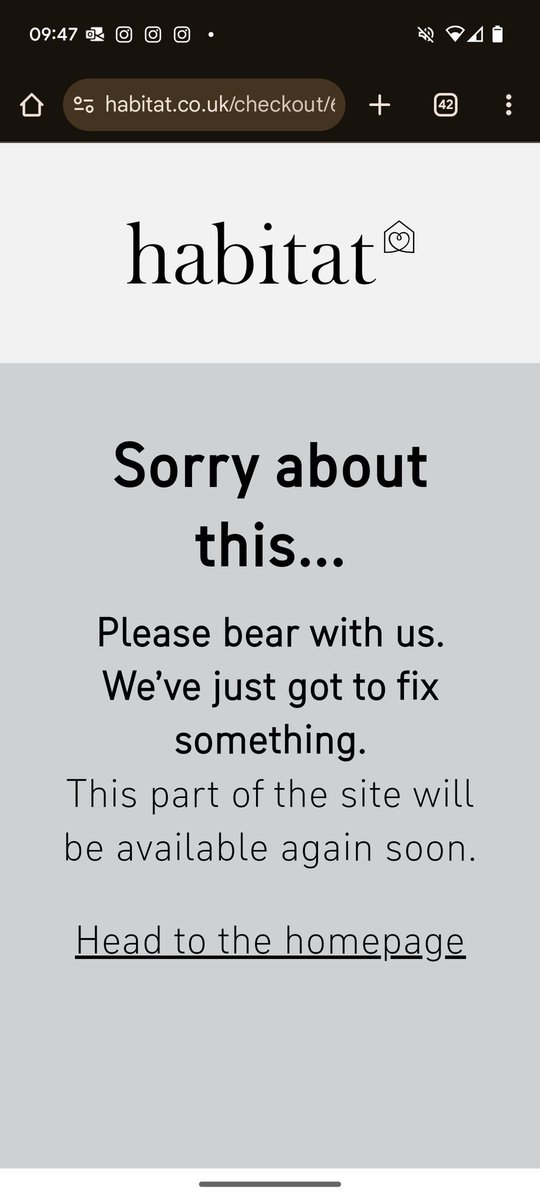 ItsCleo's tweet photo. @HabitatUK I'm trying to make a large furniture purchase but when clicking to pay I receive this error, any idea before I choose another retailer? https://t.co/yUX25Tzt7M