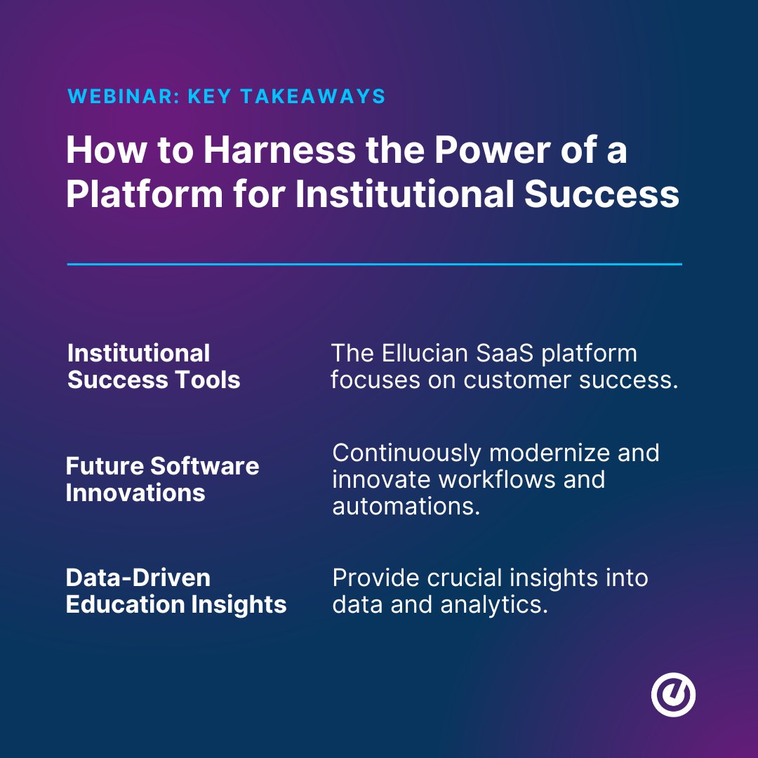 Discover how the <a href="/EllucianInc/">Ellucian</a> #SaaS Platform transforms challenges into opportunities for your institution. 

Tune in to hear Rebecca Dias and #HigherEd leaders unpack the trends driving innovation in their on-demand webinar: bit.ly/41x6sVF

#HigherEdSaaS  #EdTech