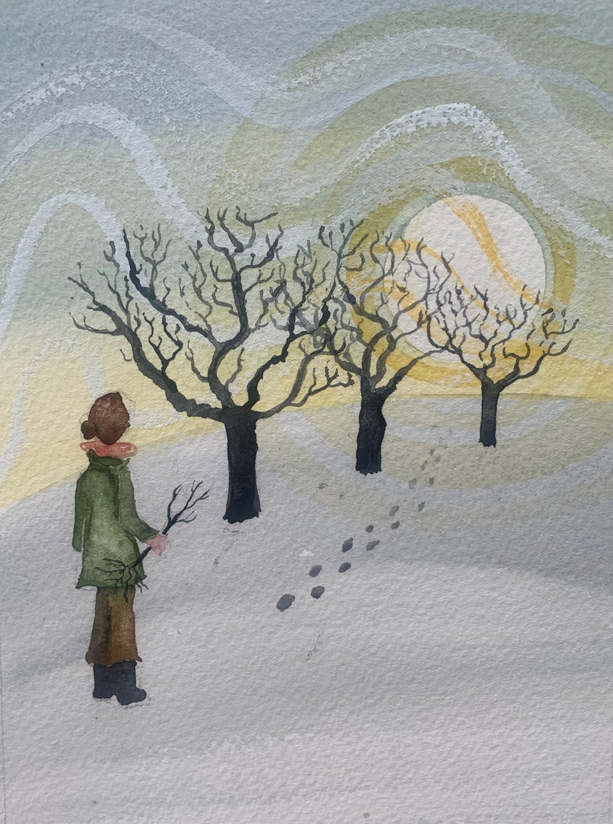 Tomorrow is the shortest day of the year. So let's savour a moment of stillness today and enjoy this beautiful illustration from Debbie Whitton Spriggs' #WinterSolstice poem in Wassail: lght.ly/jbb39gf *50% of the cover price goes towards the #SaveCotonOrchard campaign.