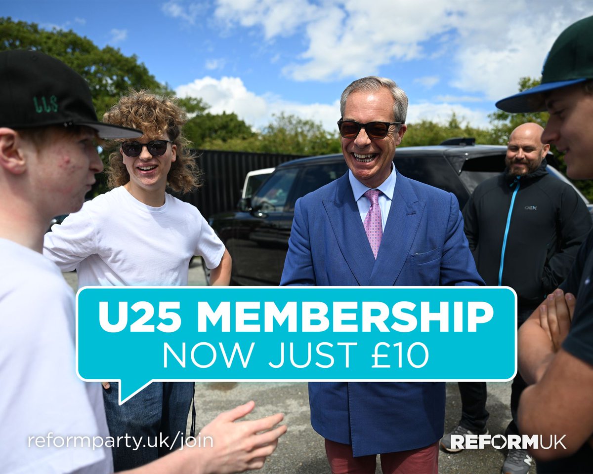 reformparty_uk's tweet image. Are you under 25? We have just announced a special deal for you to join Reform UK for just £10. 

Join us 🔗 reformparty.uk/join