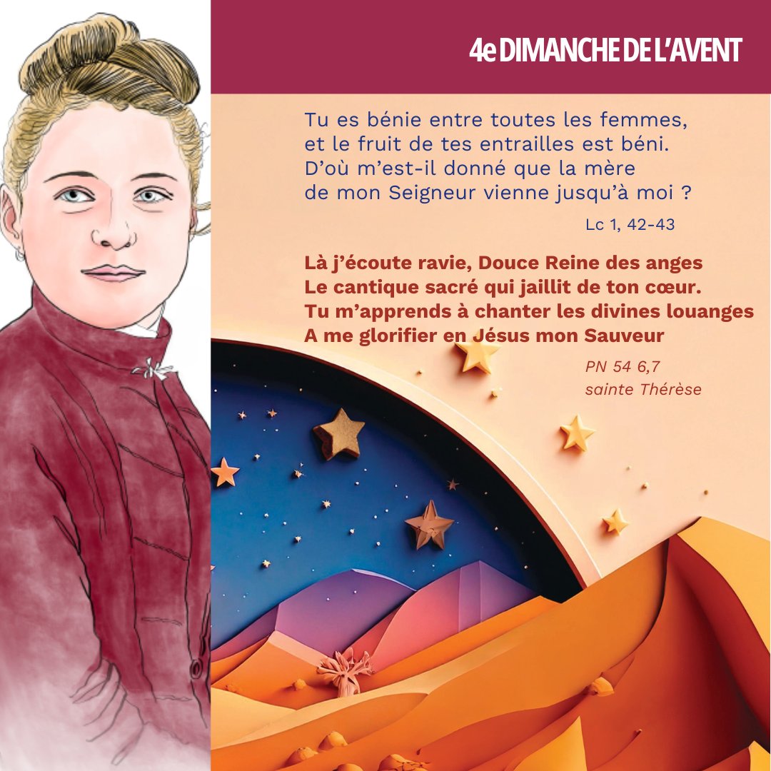 4e Dimanche de l'#Avent...
"Là j’écoute ravie, Douce Reine des anges
Le cantique sacré qui jaillit de ton cœur.
Tu m’apprends à chanter les divines louanges
A me glorifier en #Jésus mon Sauveur"
#sainteThérèse PN 54 6,7