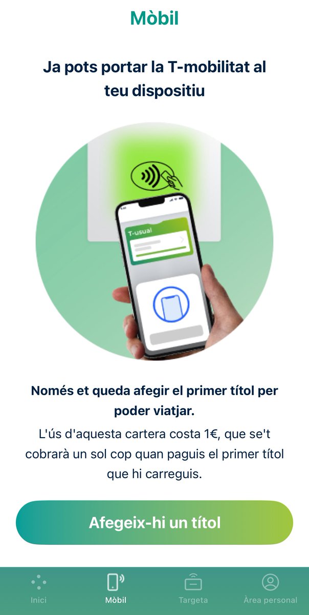 📱🚏 Finalment, la T-Mobilitat ja ha arribat a iOS!

✅ A partir d'avui, ja es pot viatjar directament amb el teu iPhone per la xarxa de l'ATM Barcelona apropant directament el mòbil al lector.

✅ Ja ha sortit l'actualització de l'aplicació i la nova Cartera Electrònica.