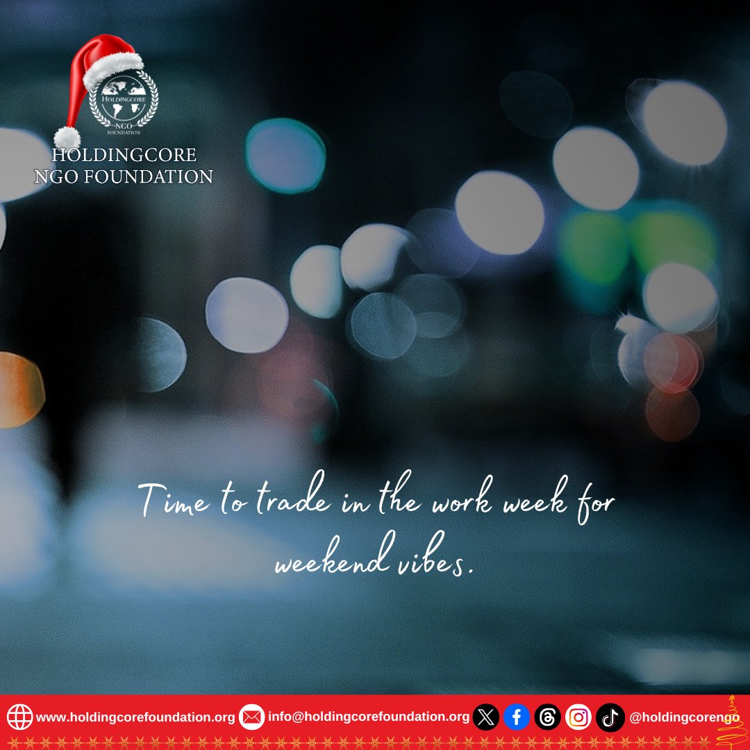Holdingcorengo's tweet image. The workweek is officially wrapped!  What’s your weekend plan? Drop it in the comments! Let’s kick back and enjoy the vibes!

#WeekendVibes #HelloWeekend #TimeToUnwind #WeekendMood #WorkHardRestHarder #HoldingcoreEMPFoundation #weekend #Christmas