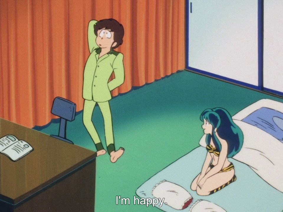 Ochan30's tweet photo. The fact that Ataru is nervous and awkward about sleeping with Lum tells us everything we need to know. He legitimately cares for her!
#UruseiYatsura #LUM #ThoseObnoxiousAliens #Episode89 #AnimeRetroRewatch @DigiRanma https://t.co/NqQ7yWoMIb