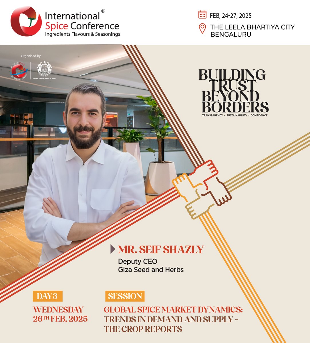 iscaisef's tweet photo. At ISC 2025, Seif Shazly takes the stage in the session 'Global Spice Market Dynamics: Trends in Demand and Supply – The Crop Reports.

Register now at https://t.co/HFOPKDl6KG. Be part of ISC 2025 and stay ahead in the global spice market! https://t.co/Nzr1SfI7VW