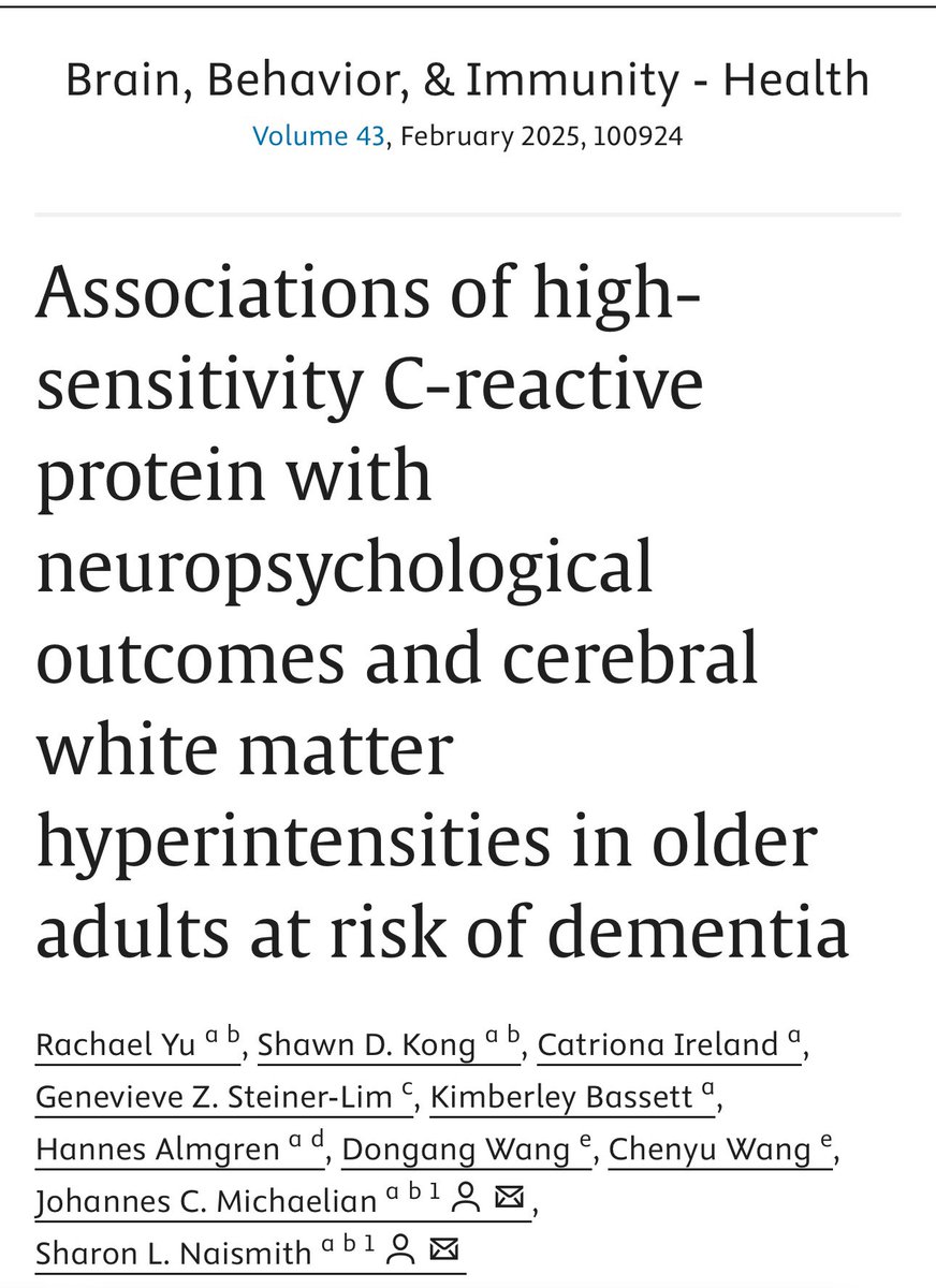 Rachael (@rachaelyu23) on Twitter photo Thrilled to share my first first-author paper investigating effects of C-reactive protein on neuropsychological functioning in early cognitive decline.
Thank you to my supervisors <a href="/Prof_Naismith/">Sharon Naismith, AM, FASSA</a>, Johannes Michaelian, <a href="/ShawnKong11/">Shawn Kong</a> and all co-authors!
sciencedirect.com/science/articl… Thrilled to share my first first-author paper investigating effects of C-reactive protein on neuropsychological functioning in early cognitive decline.
Thank you to my supervisors <a href="/Prof_Naismith/">Sharon Naismith, AM, FASSA</a>, Johannes Michaelian, <a href="/ShawnKong11/">Shawn Kong</a> and all co-authors!
sciencedirect.com/science/articl…