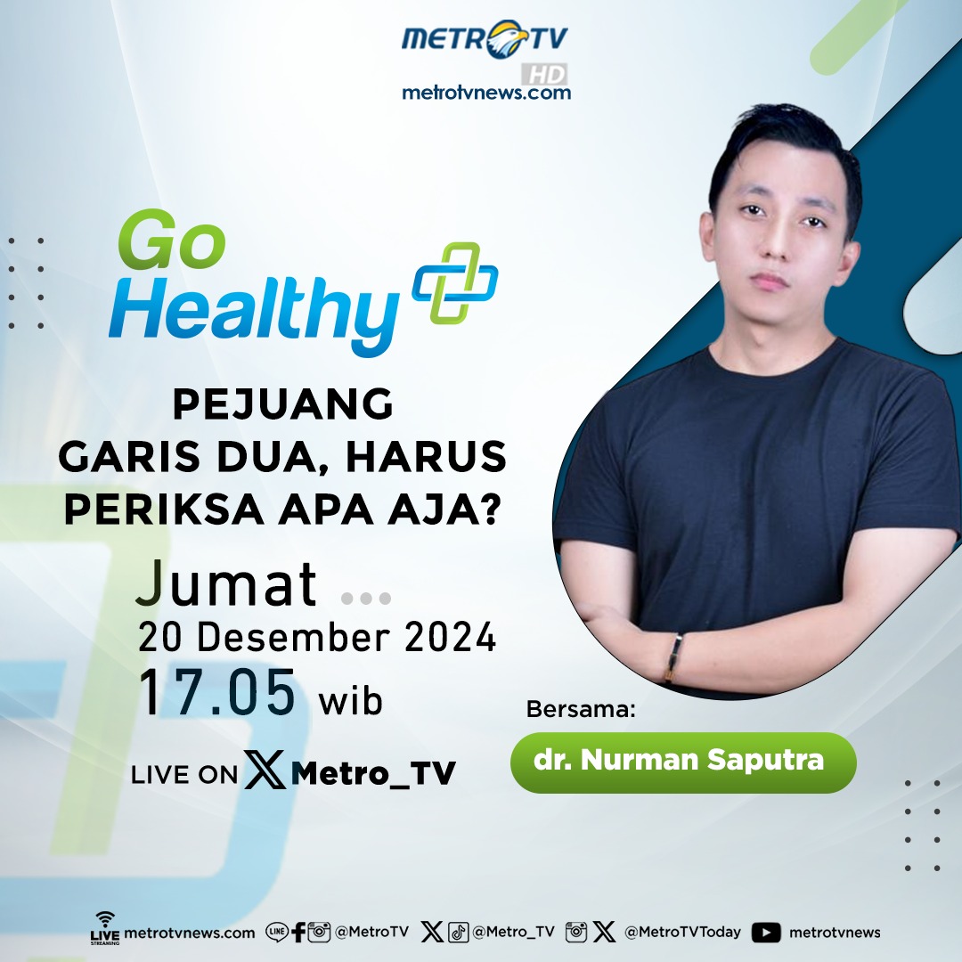 Metro_TV's tweet photo. Kali ini Go Healthy hadir temani sore kalian bersama dr. Nurman Saputra membahas tentang ''Pejuang Garis Dua, Harus Periksa Apa Saja?"
Nantikan X Space Go Healthy pada Jumat (20/12) pukul 17.00 WIB LIVE.
#GoHealthy #GarisDuaBiru #Reproduksi #Kehamilan #Kesehatan https://t.co/vxOSQl0jBi