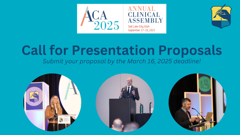 ACOSurgeons's tweet image. ACOS is accepting presentation proposals for #ACA2025, September 17-21 in Salt Lake City, UT.  The ACOS Annual Clinical Assembly offers continuing medical education across multiple surgical specialties and subspecialties. Submit your proposals today! abstractscorecard.com/cfp/submit/log…