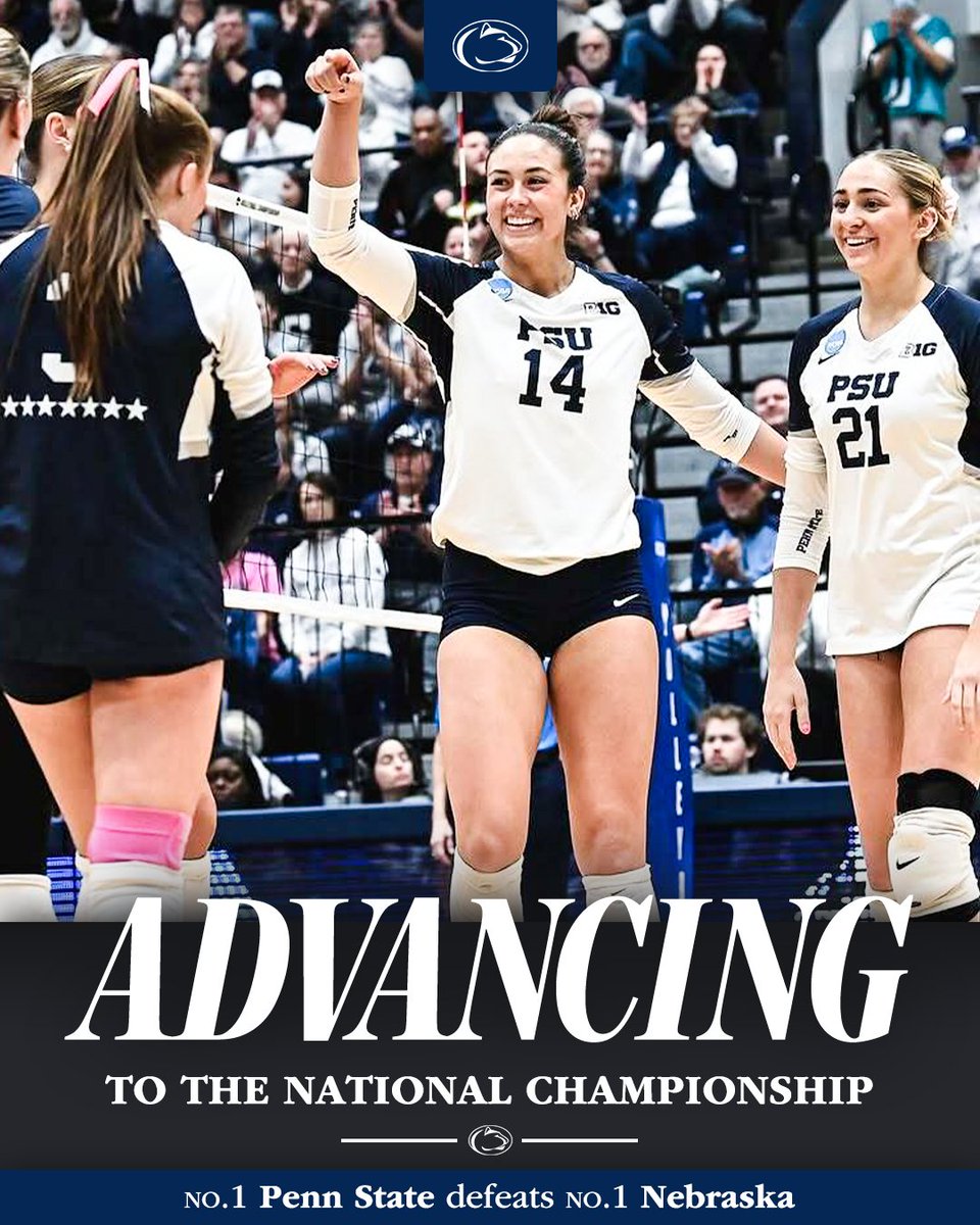 espn's tweet photo. PENN STATE PULLS OFF THE REVERSE SWEEP AGAINST NEBRASKA 🧹
 
The Nittany Lions are on to the Natty 💪

(📸: @PennStateVBALL) https://t.co/QGqw41TGA3