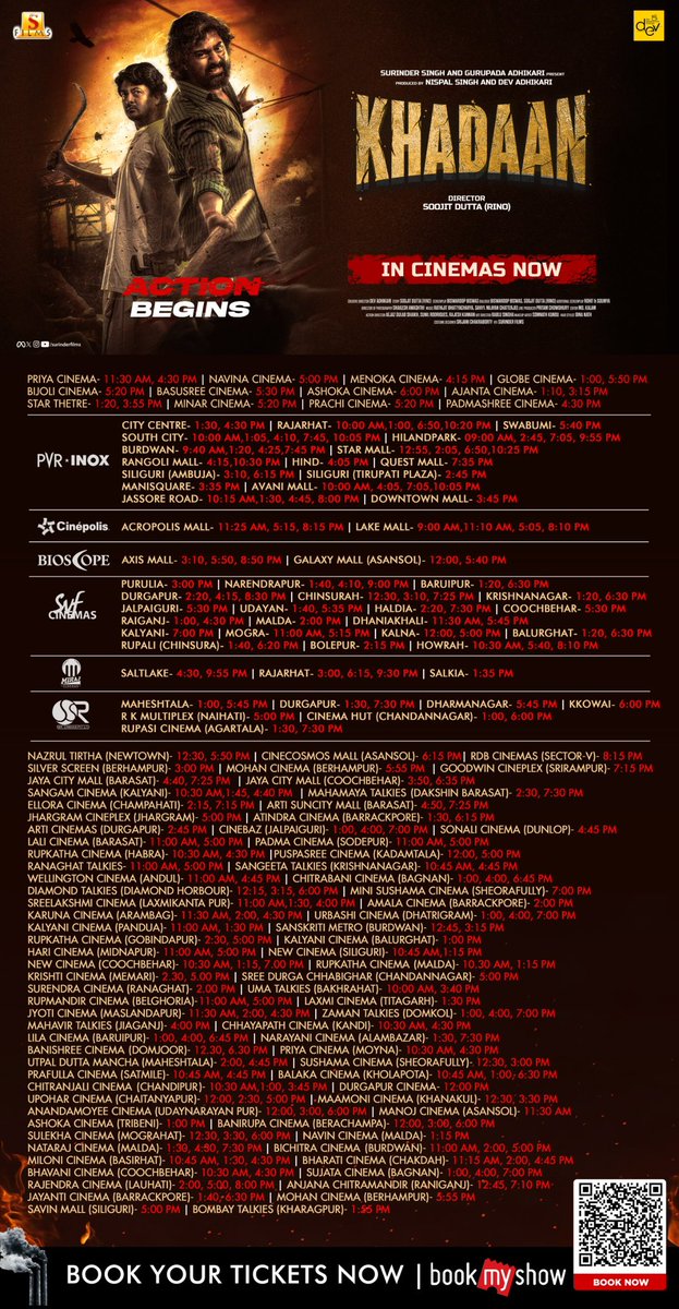 idevadhikari's tweet image. “Khadaan” has stormed into the cinemas! 🔥
Here’s the Hall List with showtimings.

Book your tickets now: bit.ly/KhadaanTickets

#Khadaan #Dev46 #InCinemasNow #BookYourTickets