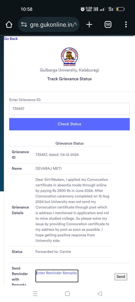 Devaraj_meti's tweet photo. @OfficialGUK106 @siddaramaiah @DCTE_Karnataka @CMofKarnataka 
Dear Sir, 
     Reg No :- A2141900
2022-23 BA Degree Passes out in Gulbarga University. 2 times requested in grievance inbox at university website. So please send my Convocation certificate through my postal address. https://t.co/MxkwsUWkBi