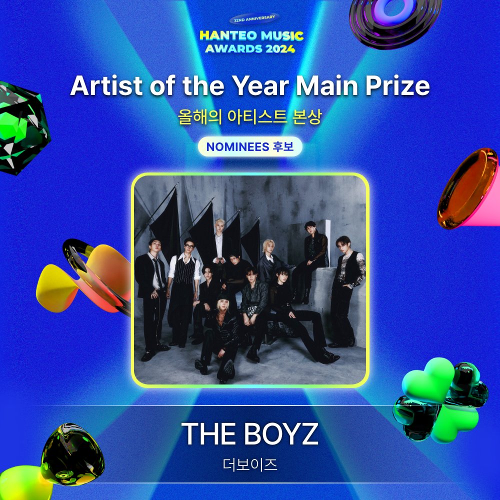 #32주년한터뮤직어워즈2024
#32NDHANTEOMUSICAWARDS2024

📢후보자 공개 Nominees Announcement
🏆올해의 아티스트 본상 / Artist of the Year Main Prize

#THEBOYZ #더보이즈
<a href="/THEBOYZ_officl/">더보이즈 (THE BOYZ)</a>

🗓️ 12/23 12PM ~ 1/12 12PM (KST)
📌 bit.ly/4gIijok 
🎫 bit.ly/3VgM2fH