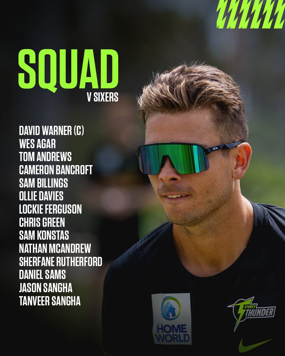 ThunderBBL's tweet photo. Squad for tomorrow's Sydney Smash at ENGIE Stadium⚡️

Tom Andrews comes into the squad as a replacement player for injured allrounder Will Salzmann.

Full release 👉 https://t.co/TaE6x78Dqo https://t.co/VDjWG1ZQOE