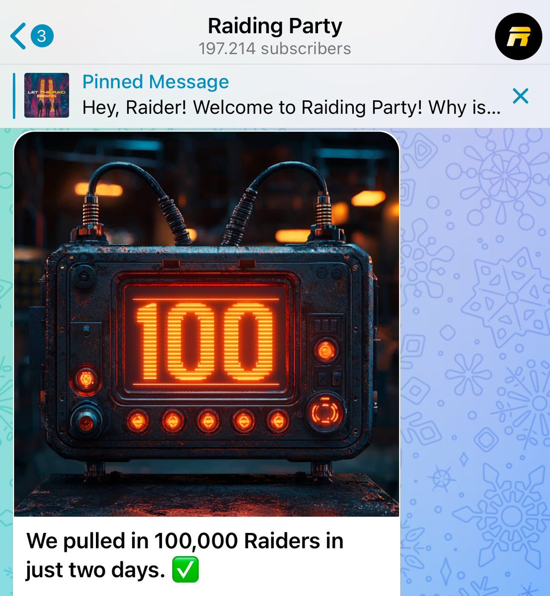 The time of sleep is over, it's time to wake up. we launched a new game project in the telegram ecosystem. we believe in this platform. 200.000 new Raiders joined us in two days. Together we can make the project big. Join the group and follow the updates.