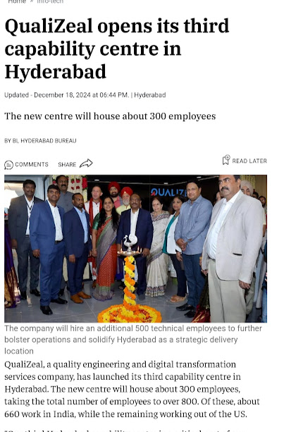 hydinfra's tweet photo. QualiZeal expands its footprint in Hyderabad with the launch of its third capability center!
The new center will accommodate 300+ employees, bringing the total employee count to over 800.
#Hyderabad #QualiZeal https://t.co/A2OKuQza42