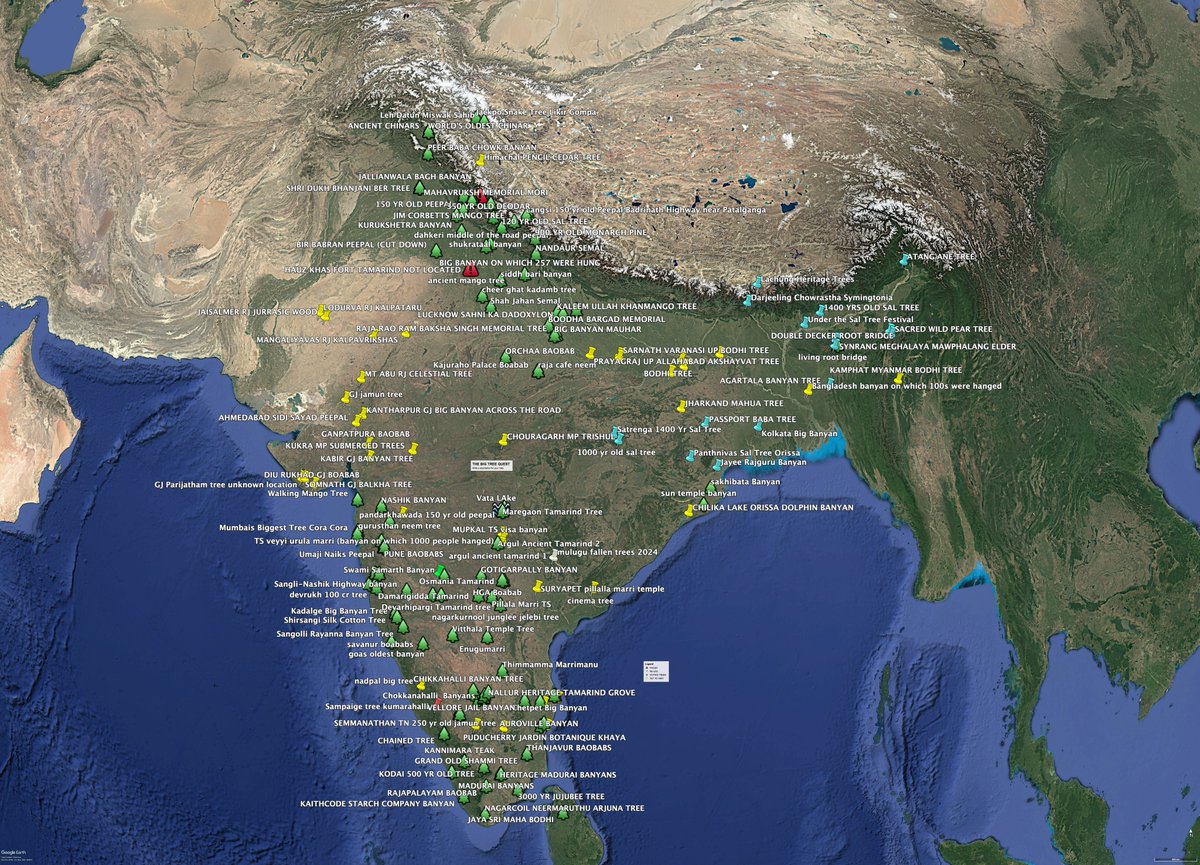 vata_foundation's tweet image. The Big Tree Quest Map

110+ yellows have turned green!! these are the trees that we have planned to visit and document as a part of #TheBigTreeQuest panning 40000 Kms across India in a never before attempted Self Drive Trip. The remaining light blues and yellows to be done by…