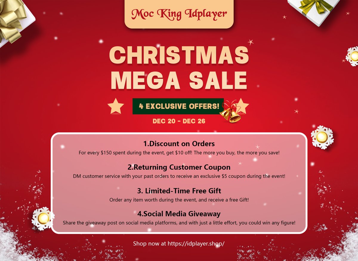 MocKing888's tweet photo. 🎄✨ Christmas Giveaway & Holiday Sale! 🎁
Win a FREE figure from our studio this holiday! 💝
🎅 How to enter:
1️⃣ Follow us
2️⃣ Retweet this tweet

🌟 Don't miss our Christmas deals:
🎁 $10 off orders over $150
🎁 Coupons for returning customers
🎁 Free gifts with every purchase!
⏰ Giveaway ends Dec 27. Winner announced the same day!
🎄 Shop now: https://t.co/WaRUToX9ei
#ChristmasGiveaway #HolidaySale