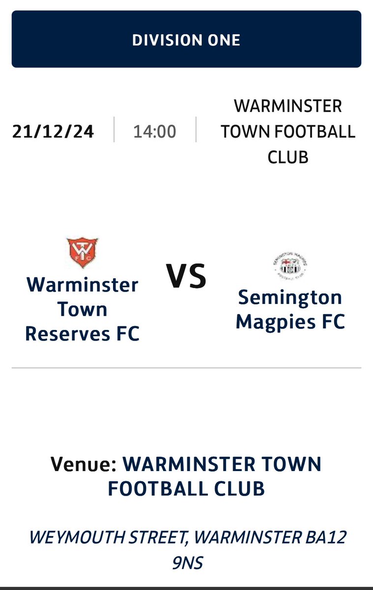 Semington Magpies FC (@fc_semingt84894) on Twitter photo We face <a href="/WTRESFC/">Warminster Town Reserves</a> this Saturday.
It should be a cracker.
Bars open from 1pm. We face <a href="/WTRESFC/">Warminster Town Reserves</a> this Saturday.
It should be a cracker.
Bars open from 1pm.