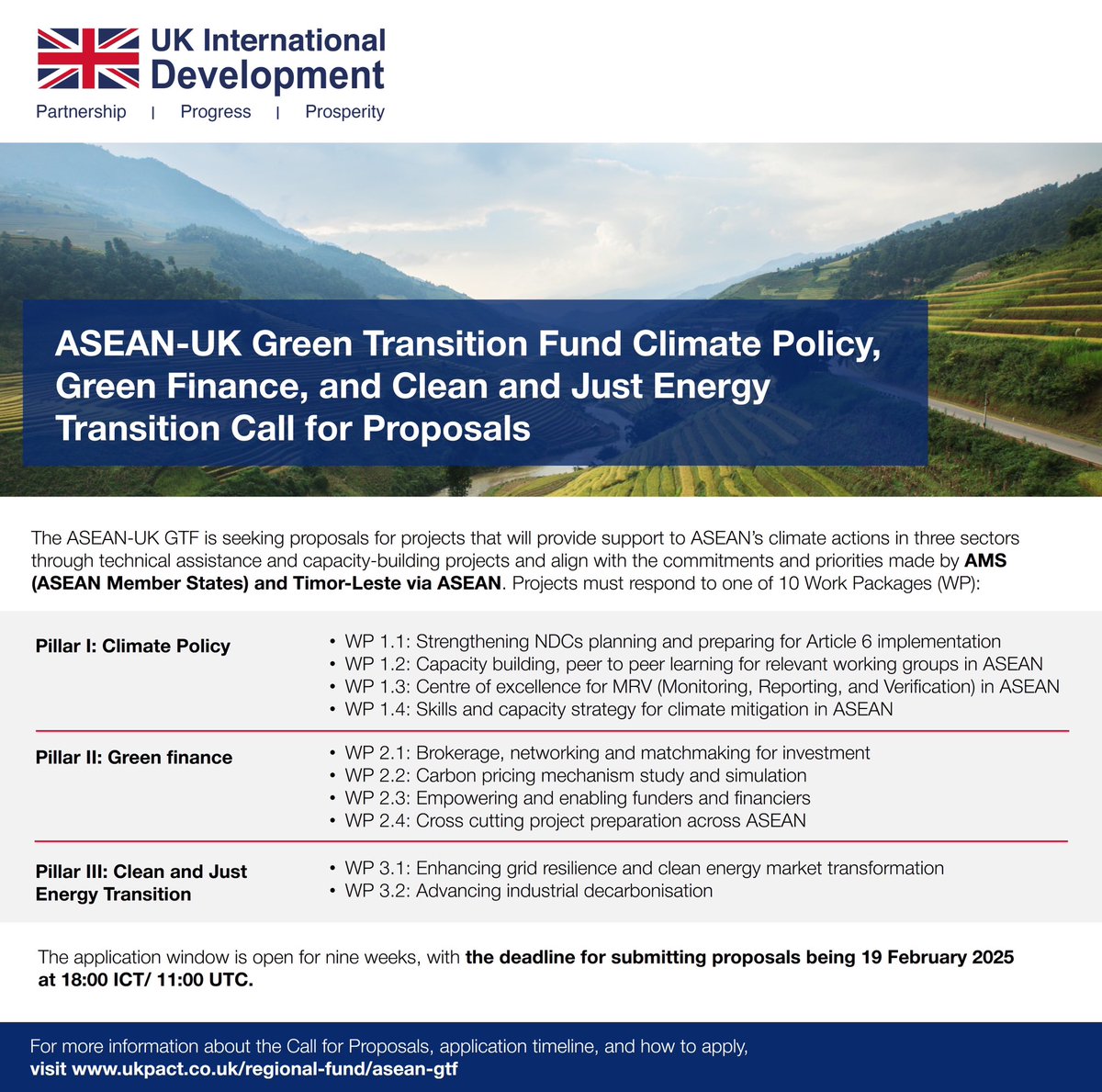 ASEAN-UK Green Transition Fund (GTF) Call for Proposals! 🌍 We are excited  to announce a new funding opportunity for projects in Climate Policy, Green  Finance, and Clean & Just Energy Transition.