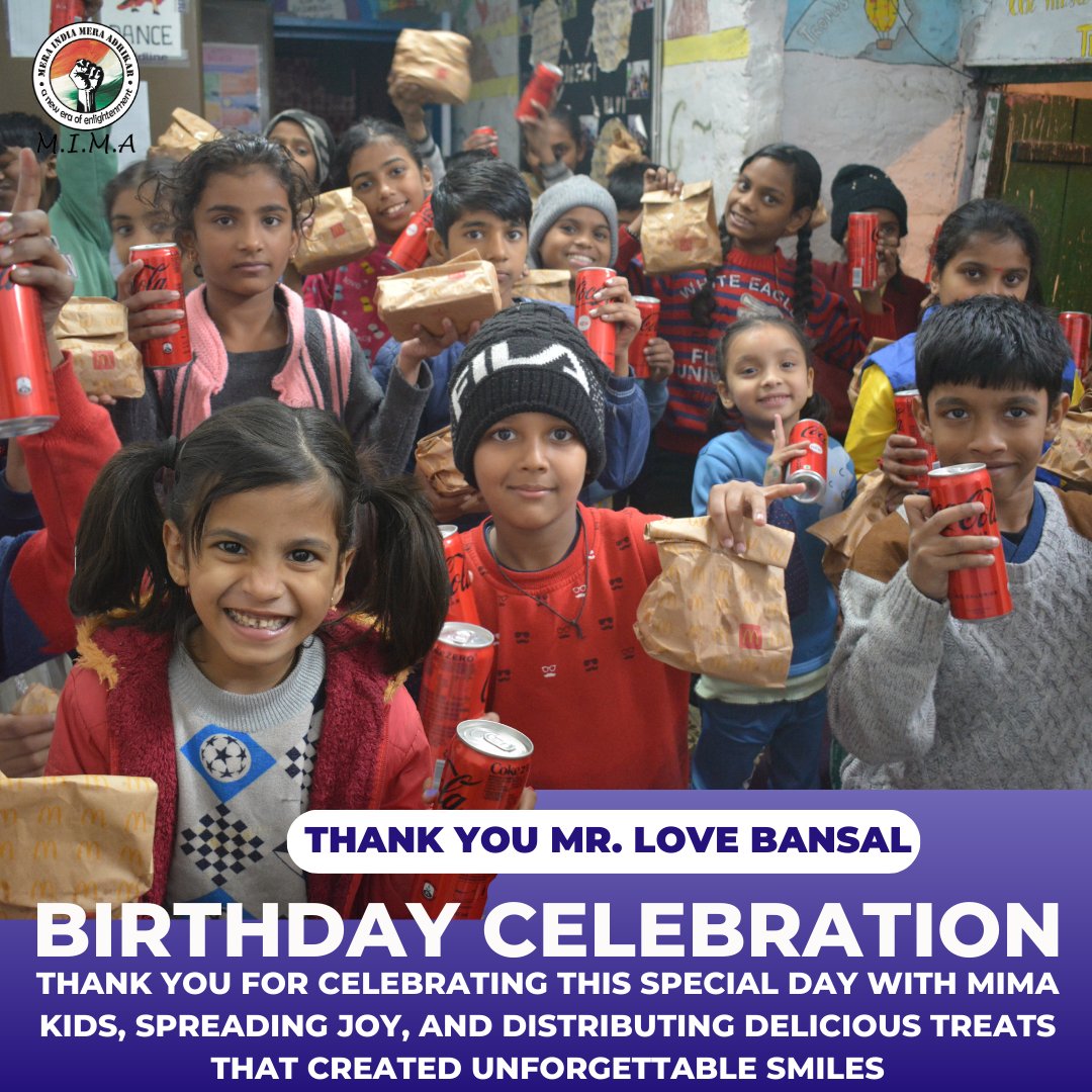MIMA_NGO's tweet photo. Heartfelt thanks to Mr. Love Bansal for spreading joy and kindness by celebrating your birthday with our MIMA kids! 🎉🎂 Your sweet gesture of sharing a delicious treat made their day extra special. We’re grateful for your generosity and love. 💖 
#viral #mimango #birthday https://t.co/nl3A0RcuyP