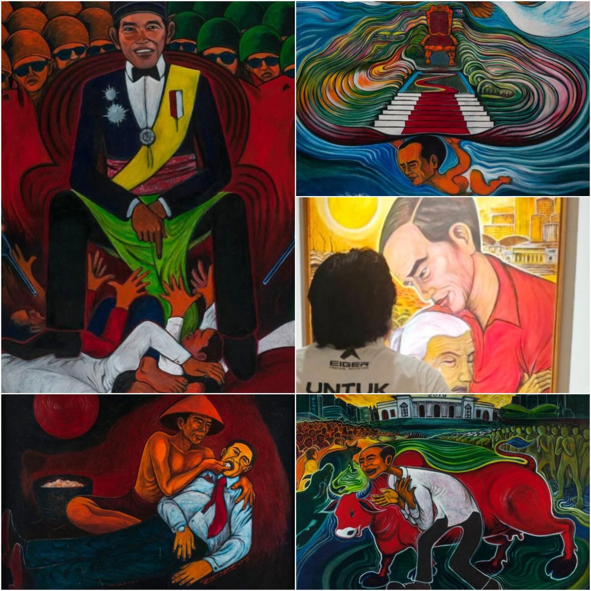 Lukisannya mirip Jokowi dilarang ditampilkan, kalo begitu kita bantu sebarkan ramai-ramai.

Waktu yg menguji, wajah buruk Jokowi terus terungkap.

Perdana Dibredel Era Prabowo, Pameran Yos Suprapto Dilarang Tampil di Galeri Nasional: Ada 5 Lukisan Mirip Jokowi.