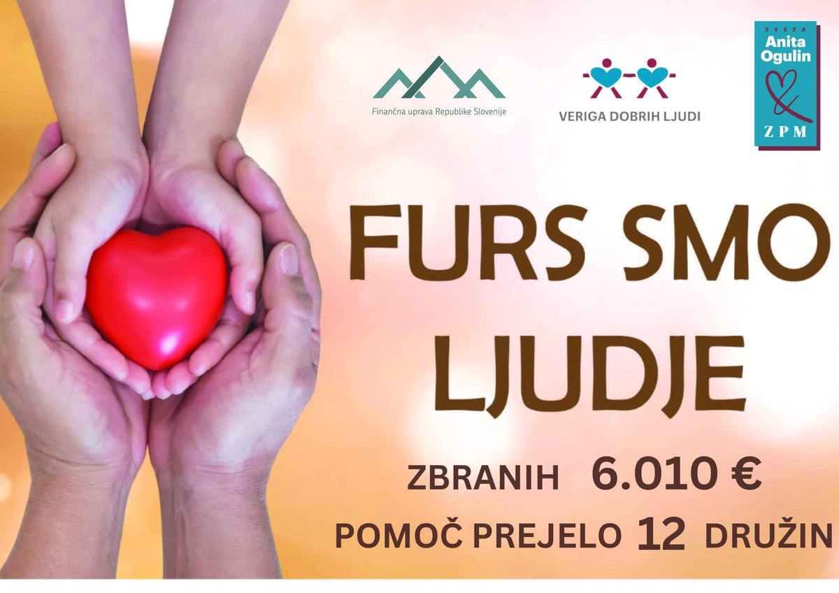 𝗭𝗮𝗽𝗼𝘀𝗹𝗲𝗻𝗶 𝗻𝗮 𝗙𝗨𝗥𝗦 𝗽𝗼𝗺𝗮𝗴𝗮𝗹𝗶 𝗱𝗿𝘂ž𝗶𝗻𝗮𝗺 𝘃 𝗳𝗶𝗻𝗮𝗻č𝗻𝗶 𝘀𝘁𝗶𝘀𝗸𝗶 ✨

Na Finančni upravi že nekaj let sodelujemo z <a href="/zao_zpm/">Zveza Anita Ogulin & ZPM</a>. V okviru internega projekta »FURS smo ljudje« je potekalo že veliko uspešnih dobrodelnih akcij, s katerimi smo pomagali