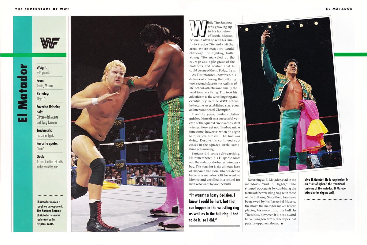 Profile of El Matador from the 1992 WWF Wrestling Hamlyn book. #WWF #WWE #Wrestling #TitoSantana