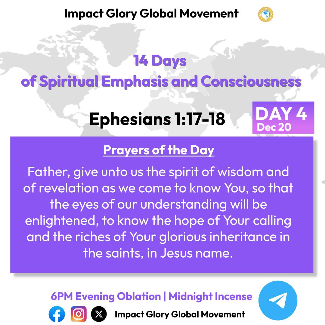 Impact_GGM's tweet photo. Hail, IGGM! We are pressing on to Day 4 of 14SEC. Let's reflect on the powerful scripture for the day, Ephesians 1:17-18. In these verses, Paul prays for the Spirit of wisdom and revelation to fill our hearts, that we may truly know God and understand the hope He has called us to https://t.co/lLxXjJIVod