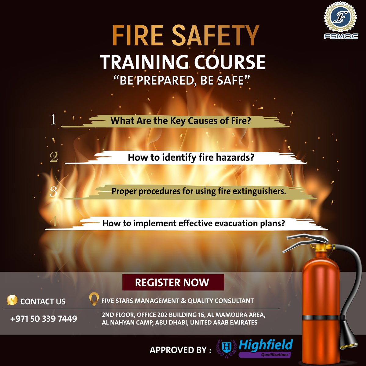 fsmqc's tweet photo. 🔥 Safety First 🔥

Join our comprehensive Fire Safety Training Course and learn essential skills to protect yourself and others. 

Be prepared, stay safe—because safety starts with YOU!

 For Registration or more details, please contact us via phone or WhatsApp at +971503397449 https://t.co/eYnUwVsN6C