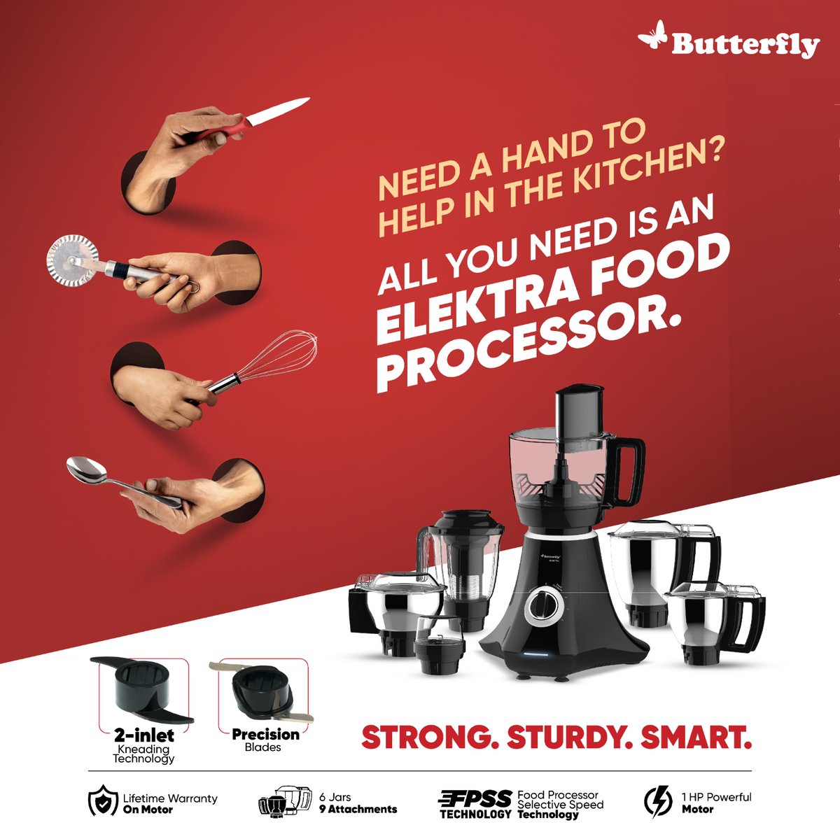 With 6 Jars and 9 attachments, the Elektra Food Processor is here to lend you a helping hand whenever you need it! Have you tried using one? Try it and get yours now!
#butterflykitchen #butterflykitchenappliances  #homecookedfoodisbetter