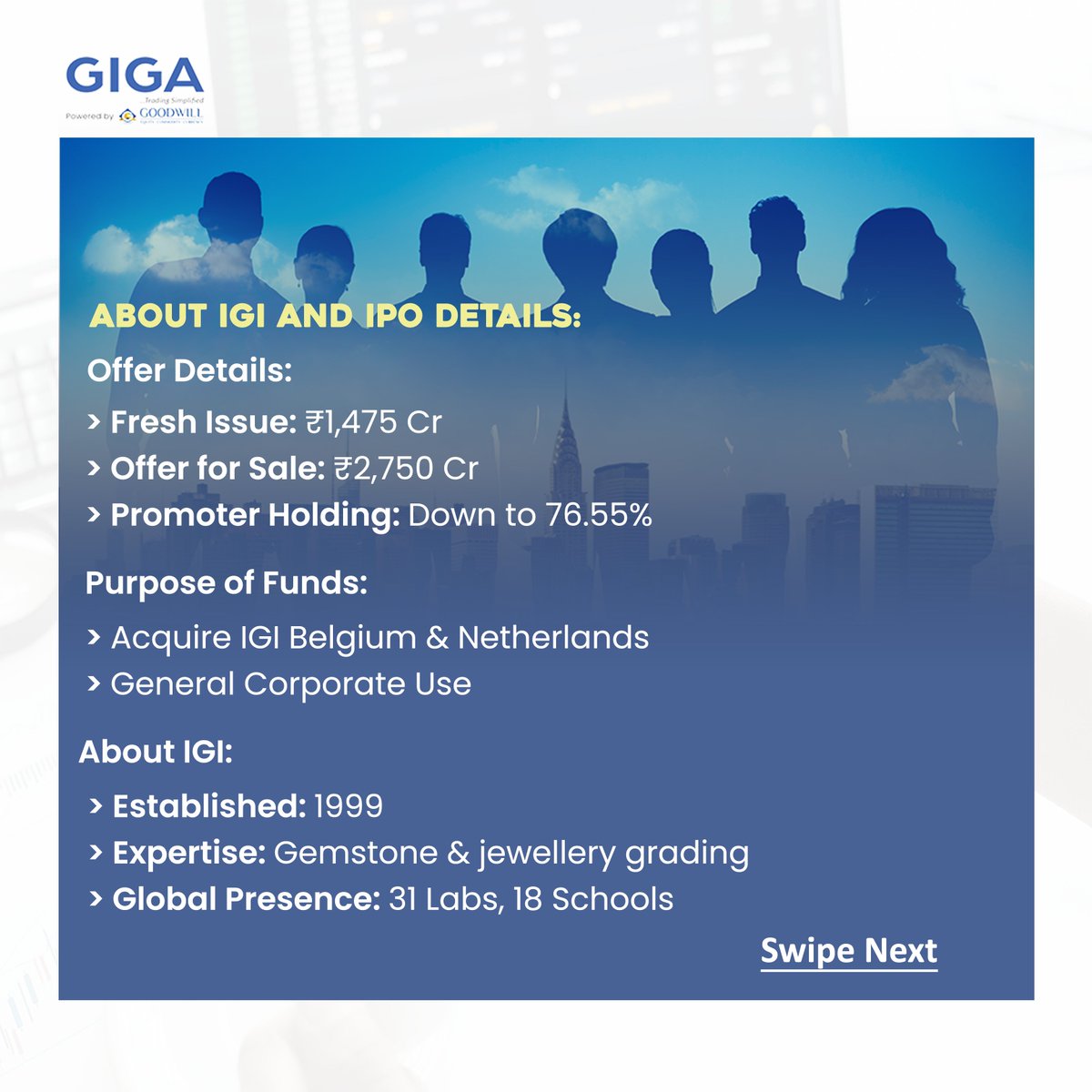GoodwillGiga's tweet photo. IGI IPO Sparkles on NSE👀

#giga #gigatamil #investing #investment #trading #shares #stocks #IGI #IPO #NSE https://t.co/XhLNXwMUSy
