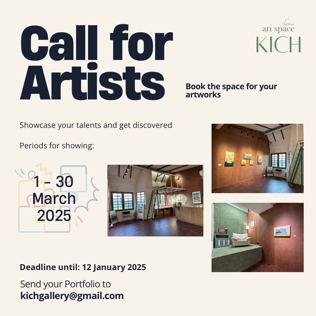 KICHgallery's tweet photo. Call for artist!! this is your chance to be shine✨ in this space at KICH Ari space
, this space for rent to exhibit your artworks. If you interest please sending your portfolio to kichgallery@gmail.com and we will sent the condition for rent back to you.📮 https://t.co/EEGw3SBsgk