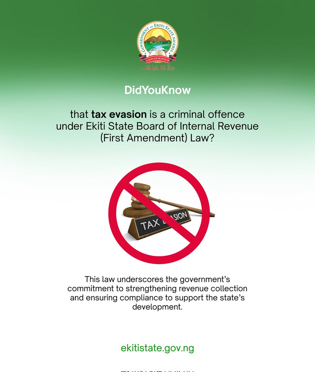 ekitistategov's tweet photo. Pay your tax, task your government, and watch progress unfold!
Your taxes drive development— supporting education, infrastructure, healthcare, and more.
Let us build a stronger Ekiti together.
#PayYourTax #EkitiDevelopment #TaskYourGovernment #SharedProsperity #BAOGovernance
#KeepingEkitiWorking