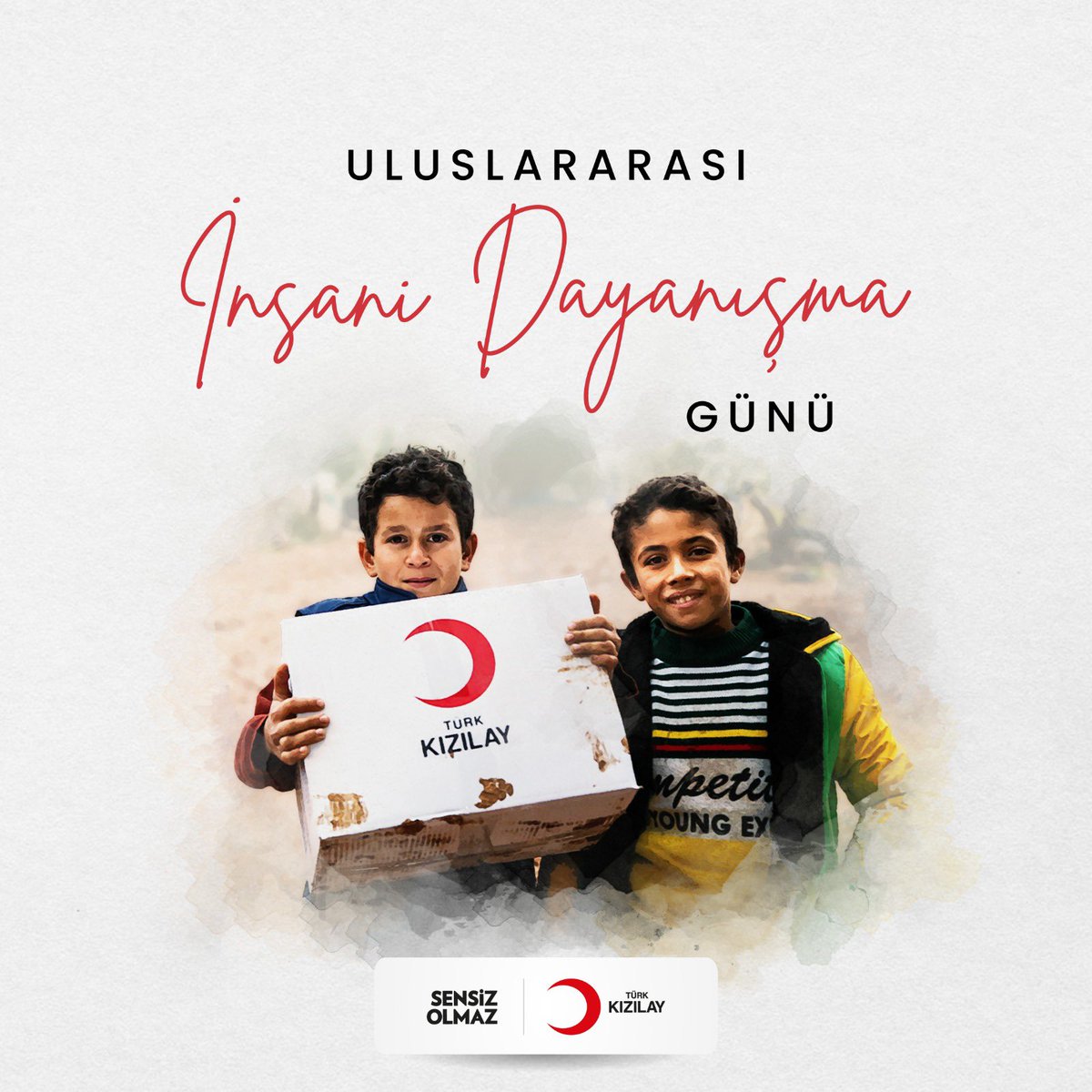Bugün , Uluslararası İnsani Dayanışma Günü! 🫂

Dayanışma, insanlığın en güçlü bağıdır. Kızılay olarak, iyiliği büyütmek için sınırları aşarak birlikte çalışıyoruz. Çünkü biliyoruz ki birlikte iyileşir, birlikte güçleniriz.

Bir iyilik yapın, bir hayatı değiştirin.✨